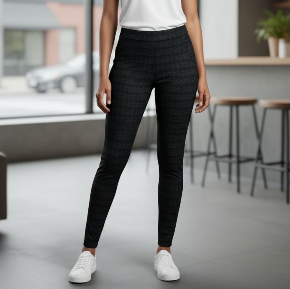 Kut From The Kloth Petite Black Gray Plaid Skinny Knit Ankle Pants
